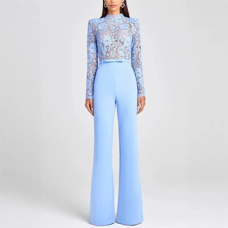 Blue Jumpsuits Women Slim Long