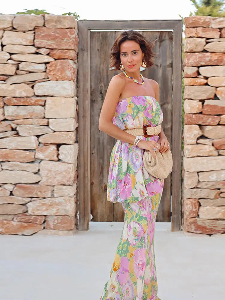 Chic Printed Tube Bubble Dress