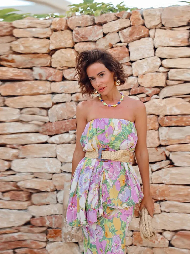 Chic Printed Tube Bubble Dress