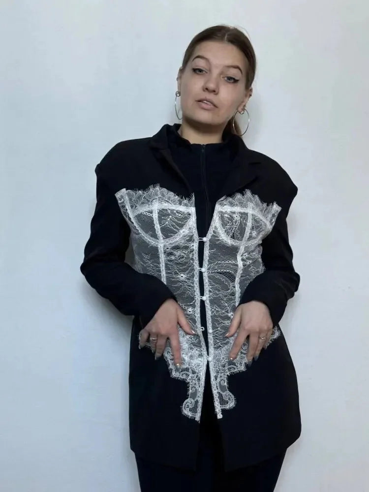 Lace Stitched Slim Suit For Women