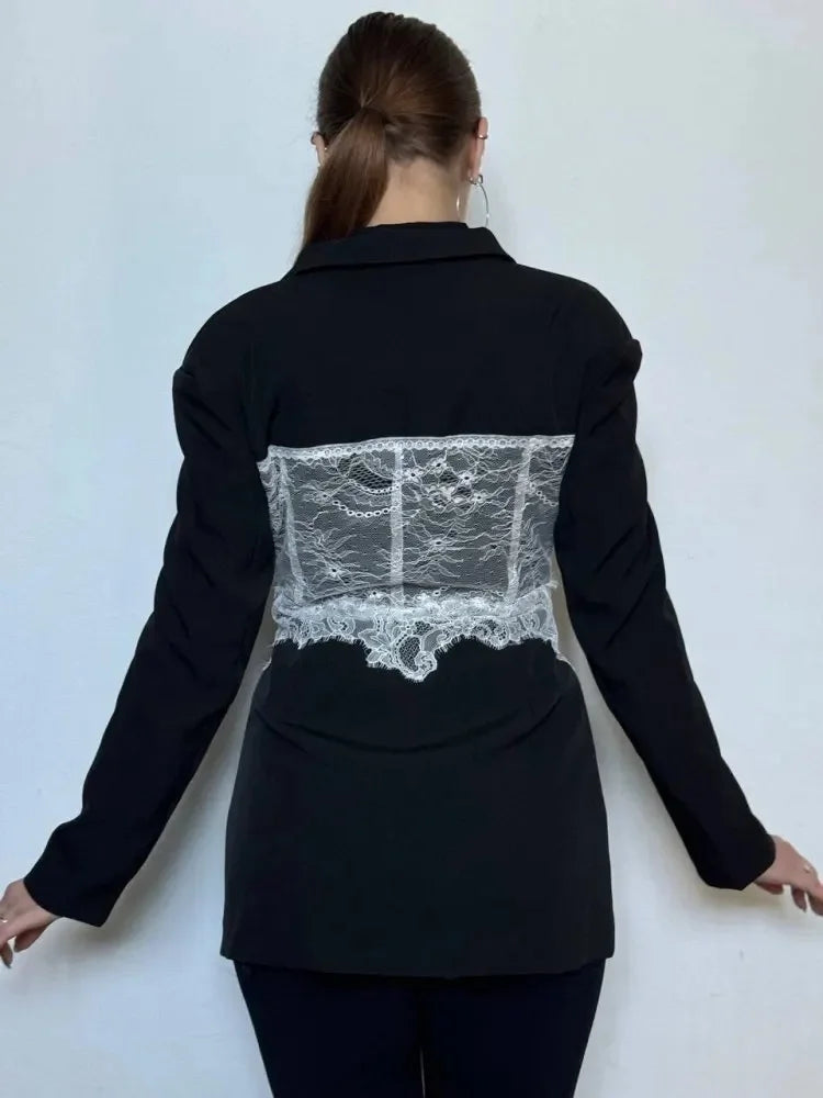 Lace Stitched Slim Suit For Women