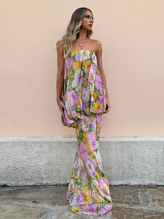 Chic Printed Tube Bubble Dress