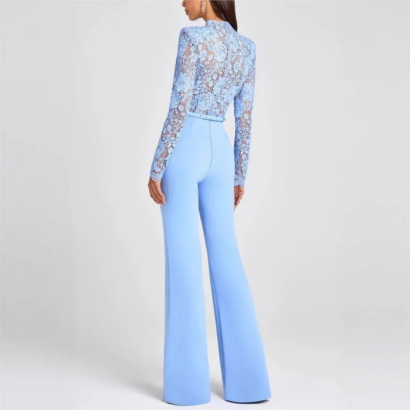 Blue Jumpsuits Women Slim Long